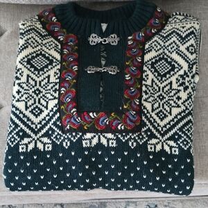 Nordic Tradition by Devold Crewneck Sweater - Dark Green and White